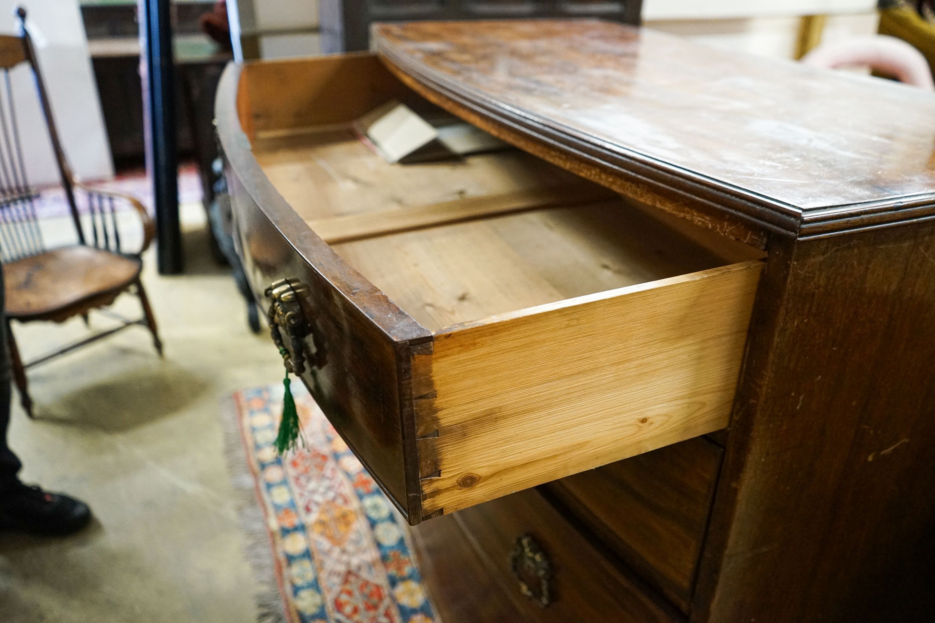 A Regency mahogany bow front chest, width 108cm, depth 54cm, height 106cm